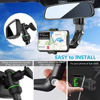 Rearview Mirror Phone Holder 360° Rotatable and Retractable Car Phone Mount Multifunctional Rear View Mirror Holder for All Car 5
