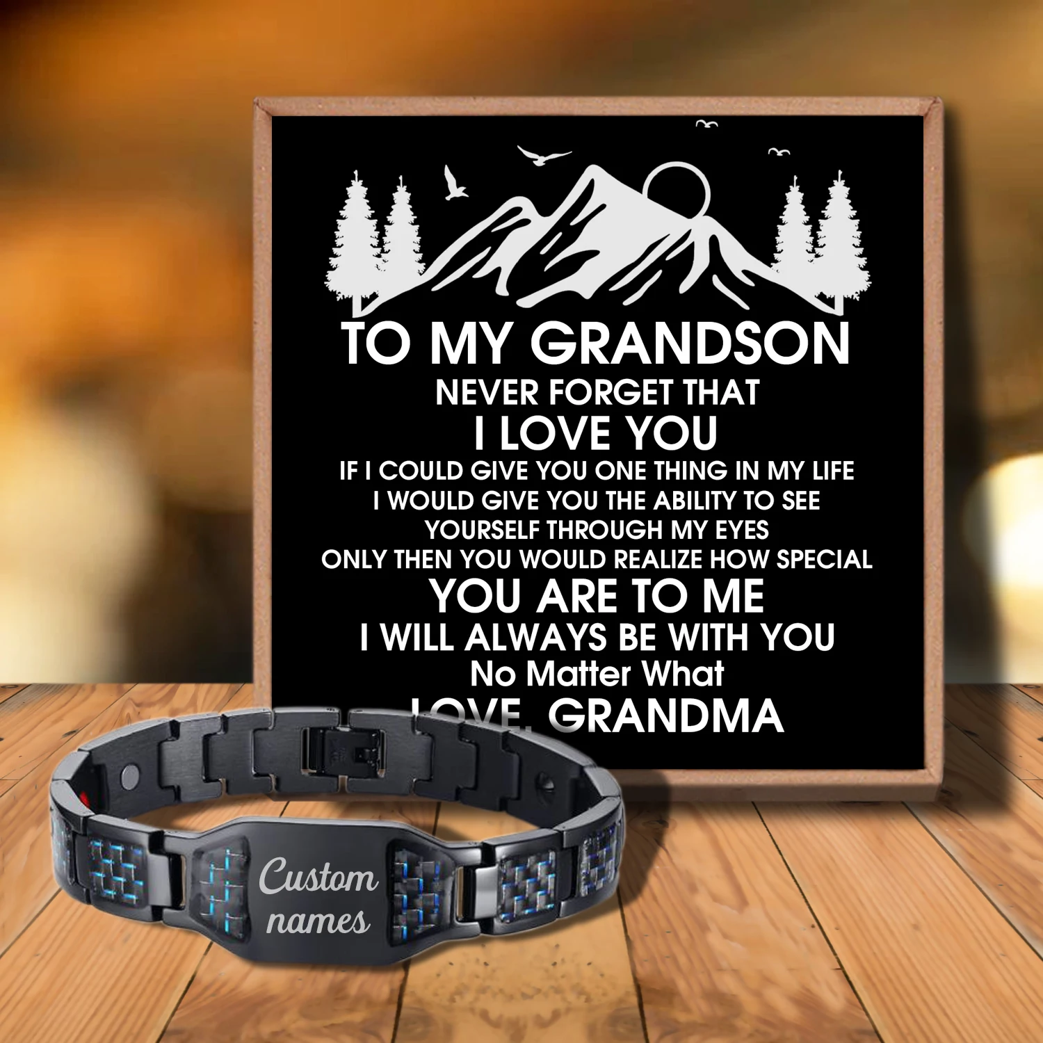 

Sac3114 To My Grandson Never Feel That You Are Love from Love Grandma Customizable Message Card Bracelet for Birthday Anniversar