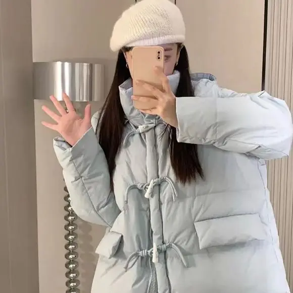 

Duck Down Hooded Jacket Women's Winter Clothing 2023 New Style Korean Loose Coat Mid-length Padded Jacket Bread Coat S63