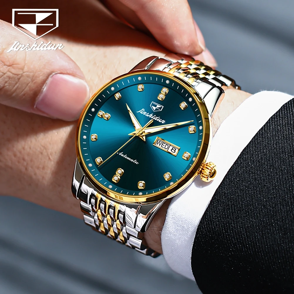 JSDUN 8960 Men's Watch Luxury Diamond Automatic Mechanical Watch Waterproof Stainless Steel Watch Fashionable Business Men Watch