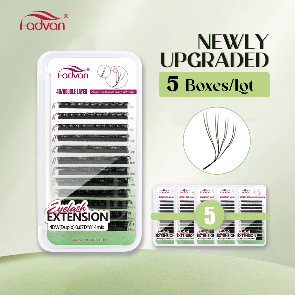 FADVAN 5PCS W 3D 4D 5D Extensões de Cílios de Camada Dupla com Frete Grátis, Volume Fan Curl C/D Preto 0.07