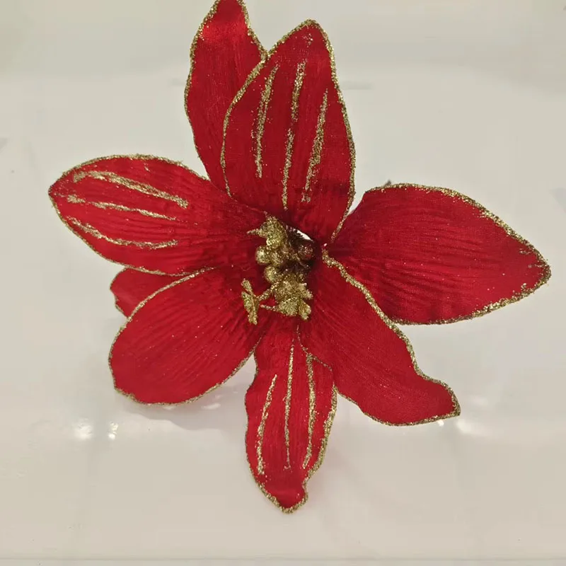 

Glitter Gold Edge Christmas Flower Christmas Tree Decoration New Year Home Party Fake Flower Arrangement Xmas Wreath Accessories