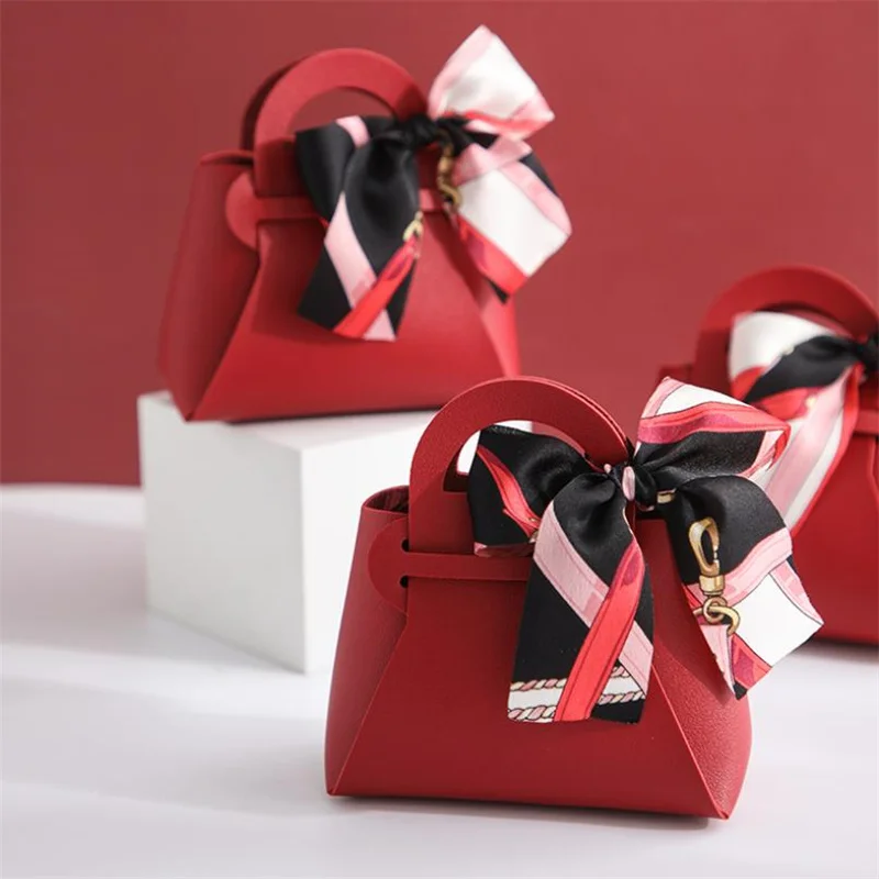 5/10Pcs Leather Favour Bag With Scarf For Wedding Baby Shower Party Package Boxes Candy Box Packaging Wedding favors Gift Box Numbers Wood Signs Wedding