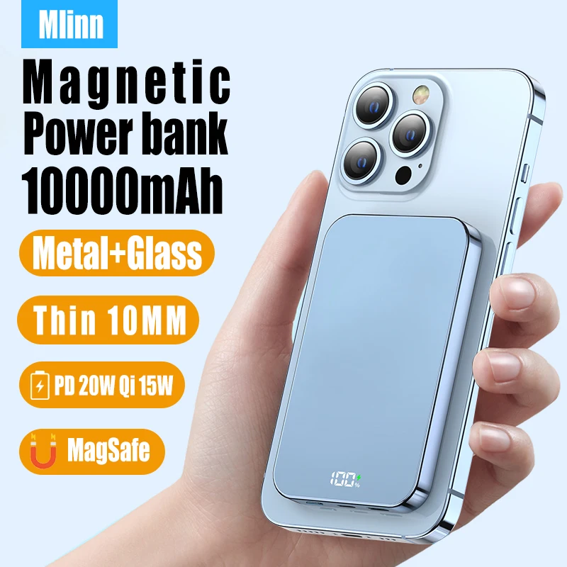 

10000mAh for iPhone 13 12 Magnetic Power Bank Glass Metal PD 20W Wireless Fast Charge 15W Safe Portable External Battery Mag