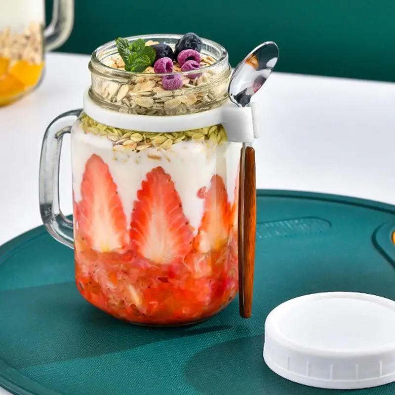 

Breakfast Oatmeal Cereal Nut Yogurt Salad Cup Overnight Oats Jars With Lid And Spoon Airtight Glass Food Storage Container