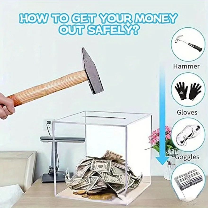 Piggy Banks for Adults (2024Upgraded Version), Clear Acrylic Money Saving Bank Break to Open, Can Only Save That Cannot Be Take