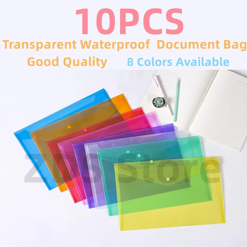A4 10PCS Plastic Button File Folder Student Test Paper Storage Pouch for Documents Organizer file bag office folder binder folder