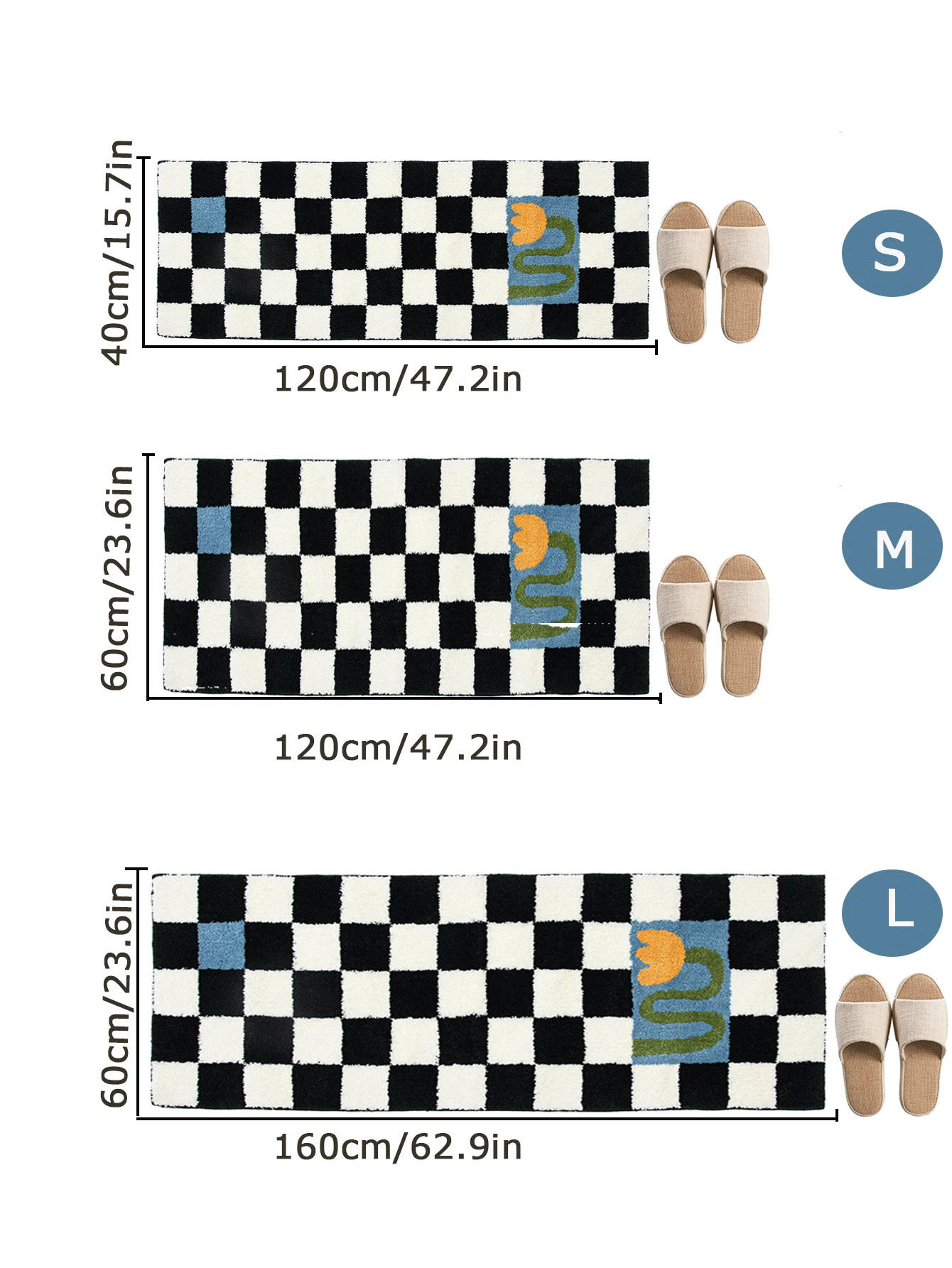 Luffy Soft Rugs for Bedroom INS Checkered Children's Mat Hairy Carpet Cute Room Decor Non-Slip Long Bedside Floor Mats Floor Mat