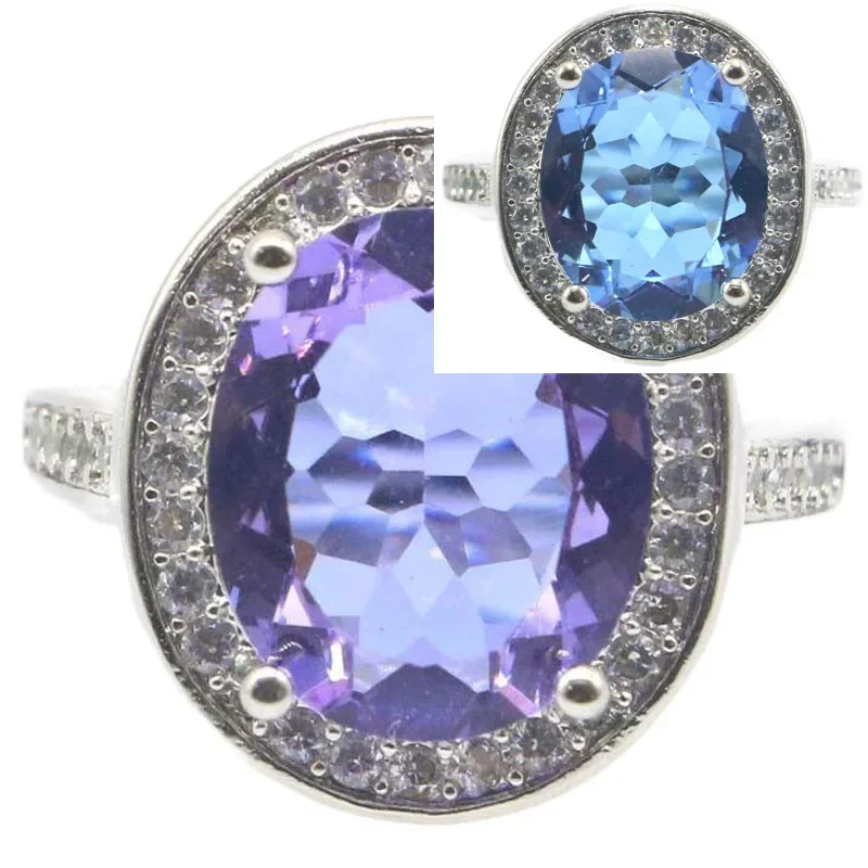 

10g 925 SOLID STERLING SILVER Ring New Designed Changing Color Alexandrite Topaz White CZ For Females Engagement Daily Wear