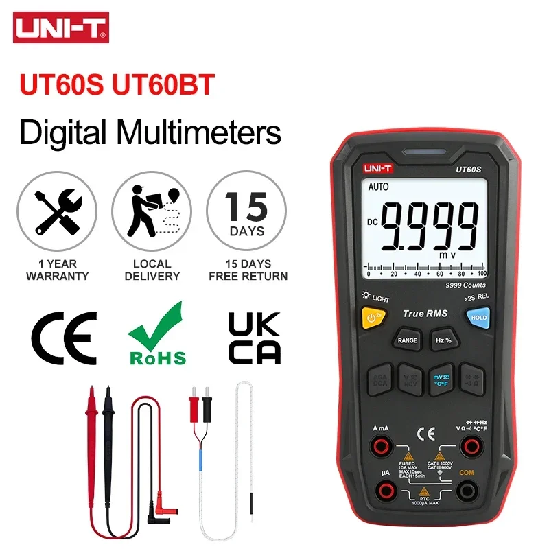 UNI-T 디지털 스마트 멀티미터 UT60S UT60BT 1000V AC DC 볼트미터 암페어미터 트루 RMS 주파수 미터 커패시터 온도계