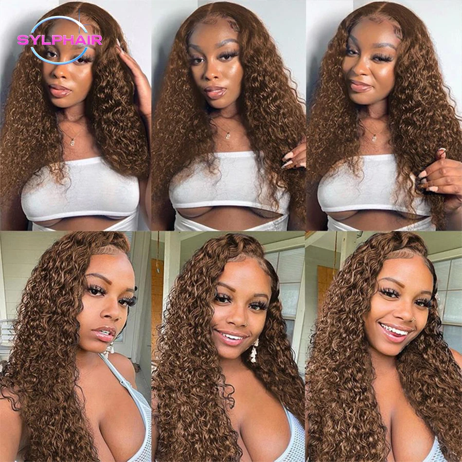 30 Inch Deep Wave Frontal Wig 13x4 13x6 Hd Lace Chocolate Brown Curly Lace Front Human Hair Water Wave Brazilian Wigs For Women 5