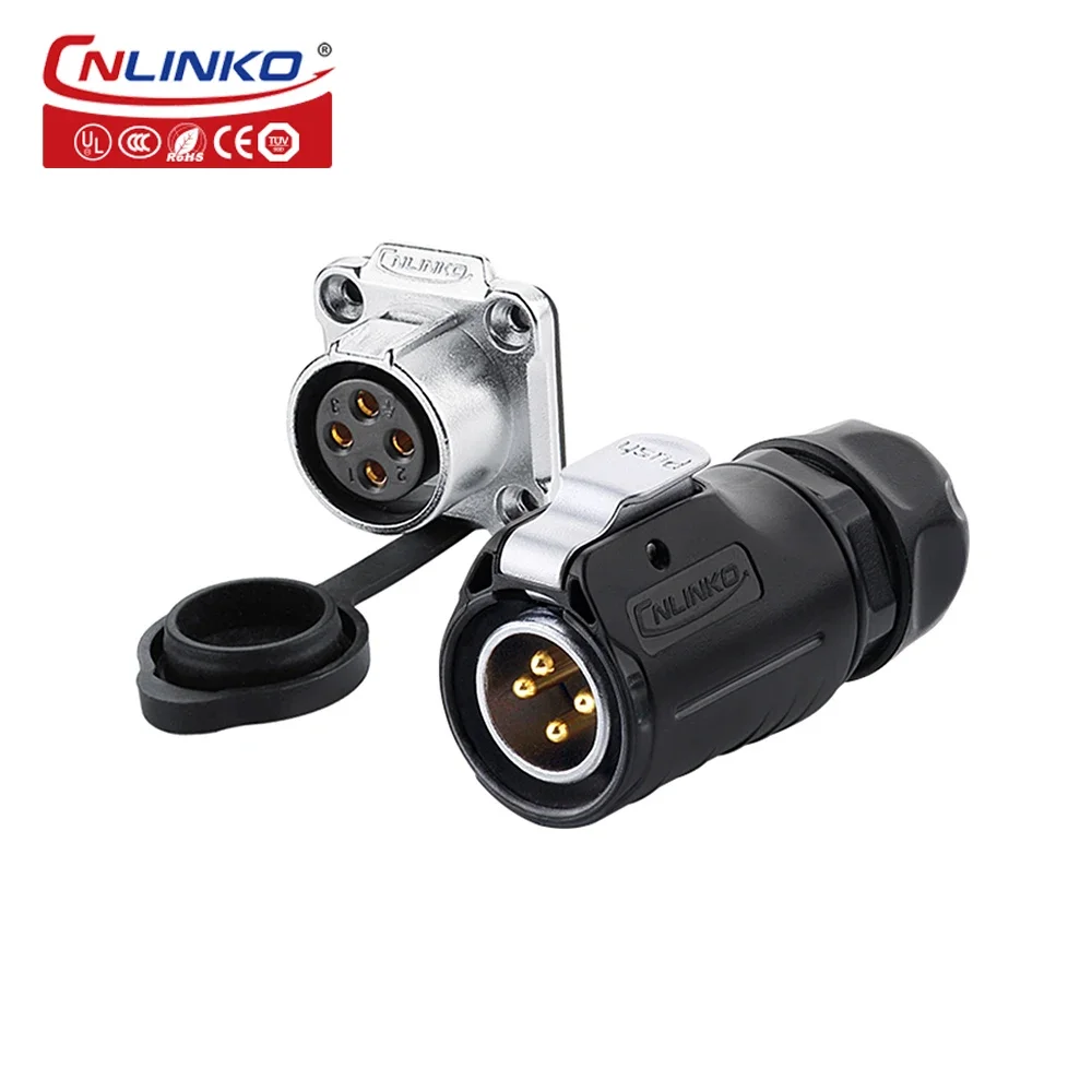 

CNLINKO M20 ip67 waterproof power 4pin plug socket 4 pole connector male female panel mount Connector