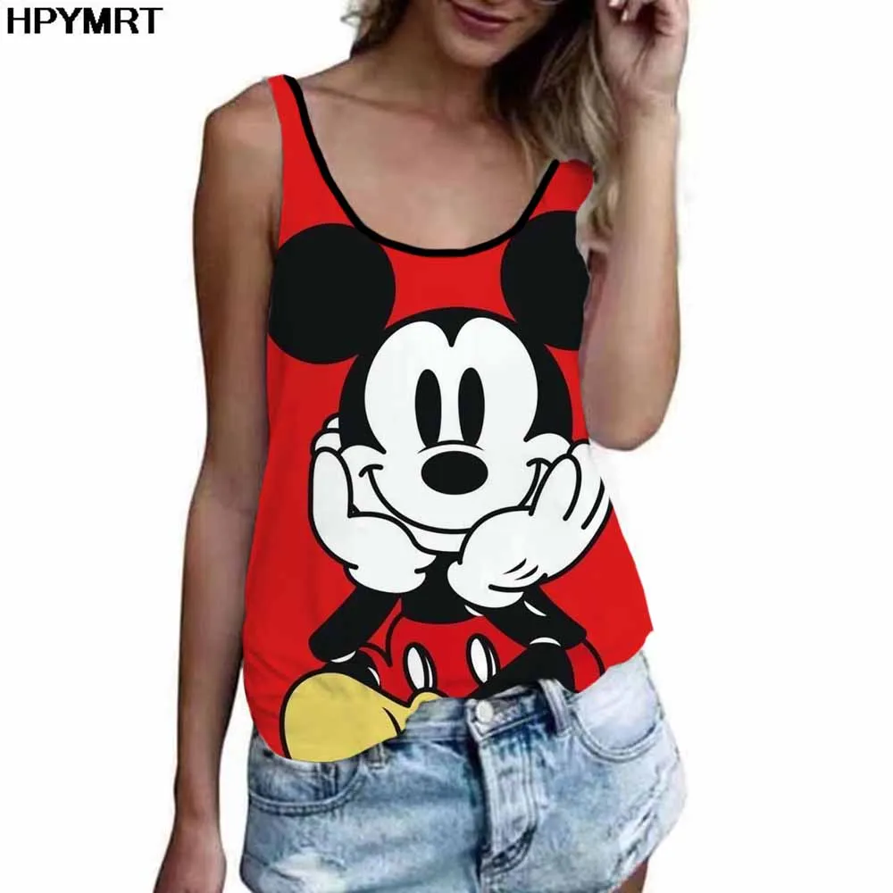 

2024 Mickey Mouse Women's Beach Dresses Fashion Summer Casual Print Sleeveless Cute Mini Sling Dress Sundresses for Women