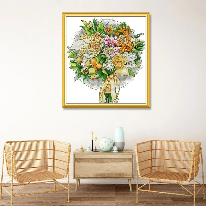 Herbst Bouquet Kreuzstich DIY Stickerei Kit Aida 14CT 11CT Weiß Leinwand Druck Nadel und Faden Set Schlafzimmer Home Decor