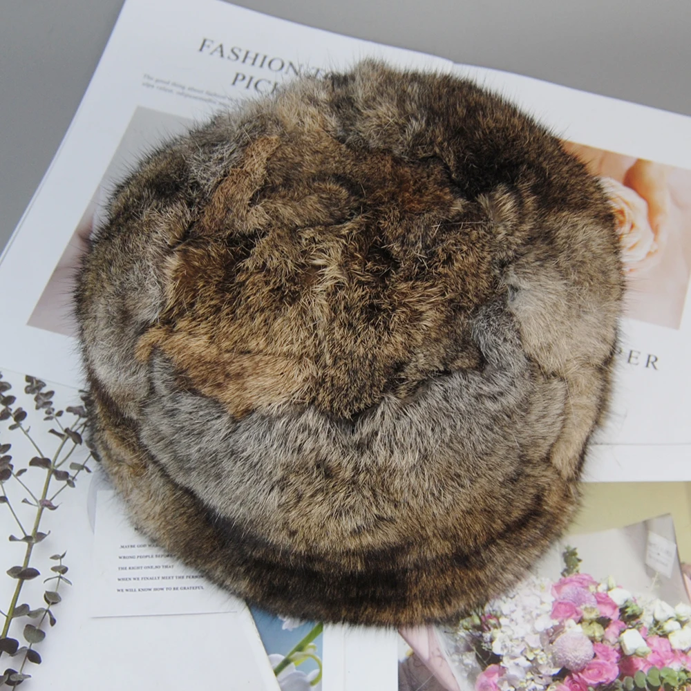 Unisex Fur Hat 2025 Brand New Fashion Warm Beanies Cap For Winter Warm Natural Real Rabbit Fur Cap Russian Men Lady Fur Headgear 6