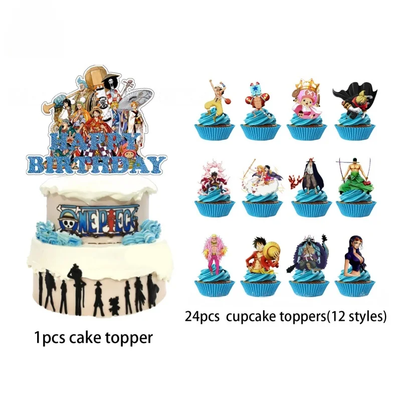 One Piece Themed Birthday Party Cake and Cupcake Toppers Set
