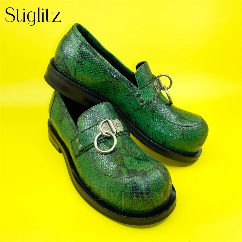 Metallic Ring Bulb-Toe Slip-On Leather Shoes for Men Casual Business Loafers
