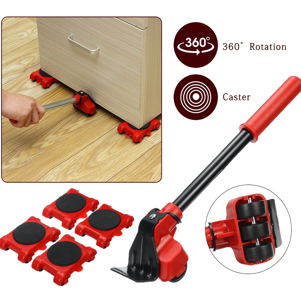 

New Heavy Duty Furniture Mover Set Furniture Mover Tool Transport Lifter Heavy Stuffs Moving Wheel Roller Bar Hand Tools