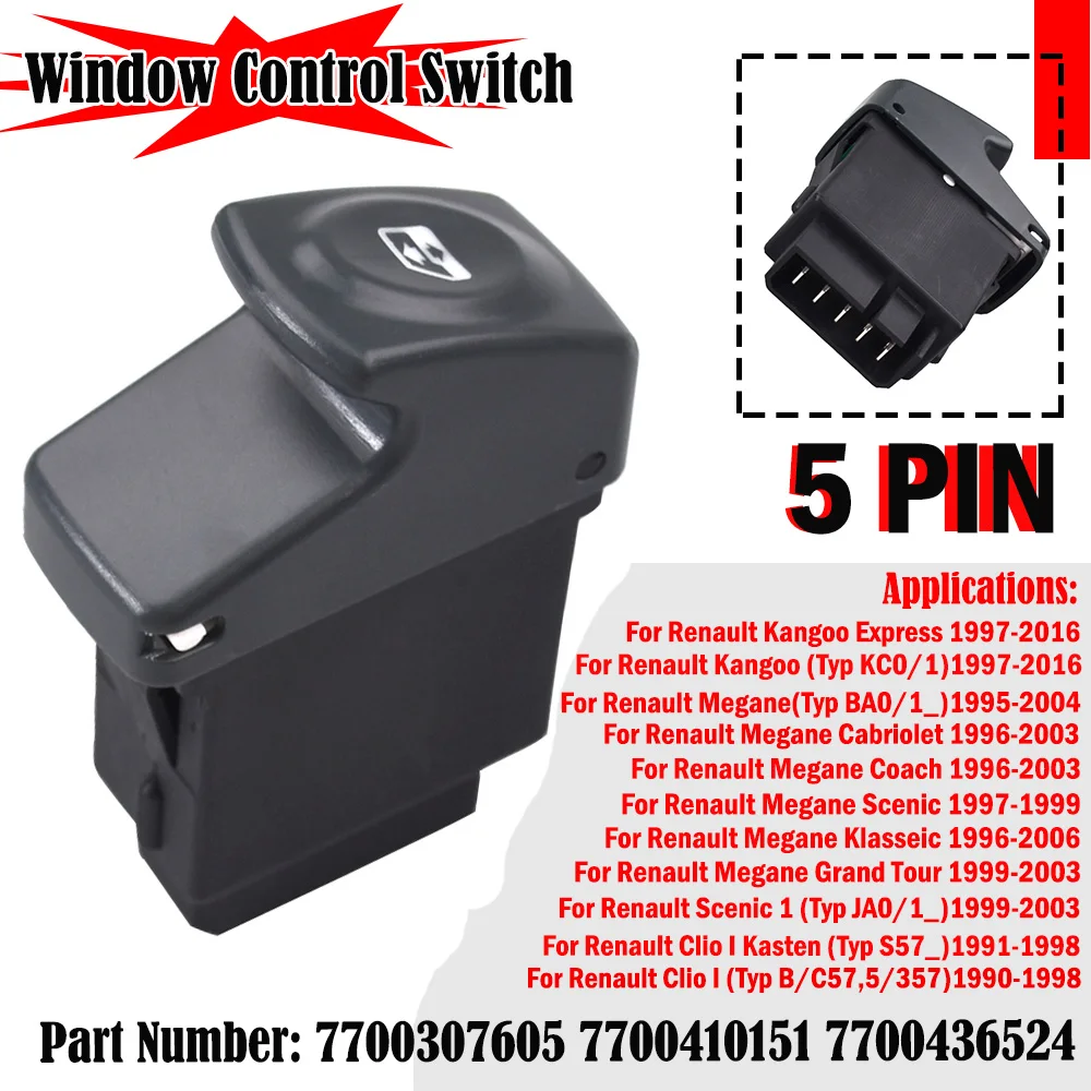 Renault Clio Megane Kangoo 7700307605 승객용 전동 윈도우 컨트롤 리프터 스위치 레귤레이터, 단추 자동차 액세서리