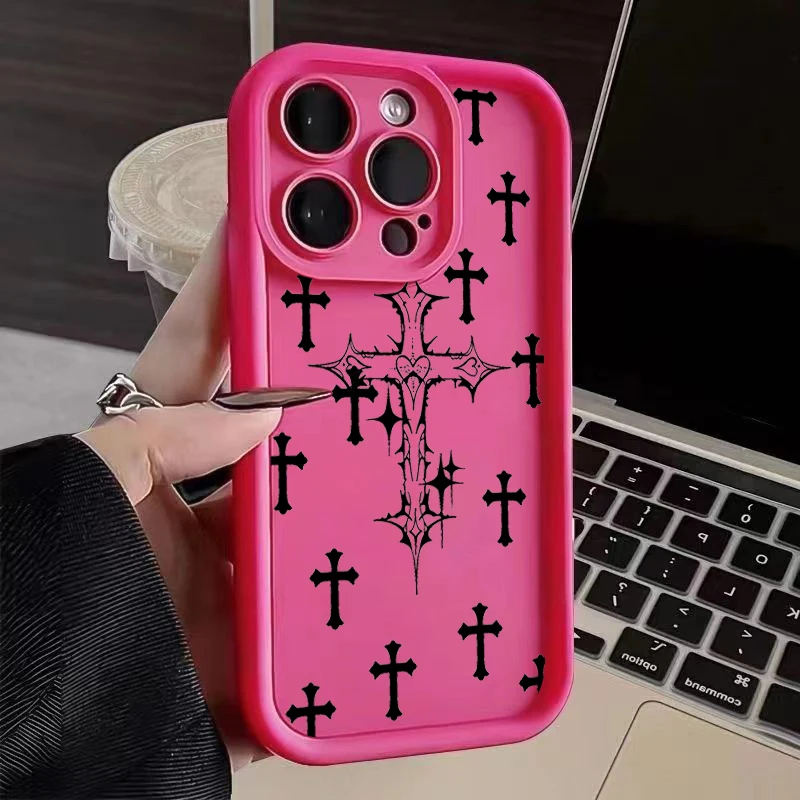thumbnail image 1 of Funda de teléfono con estampado de Cruz Negra de lujo para iPhone 16, 15, 14, 13, 12, 11 Pro Max, Mini, XR, XS, 7, 8 Plus, SE2, Funda suave a prueba de golpes, 1 of 5