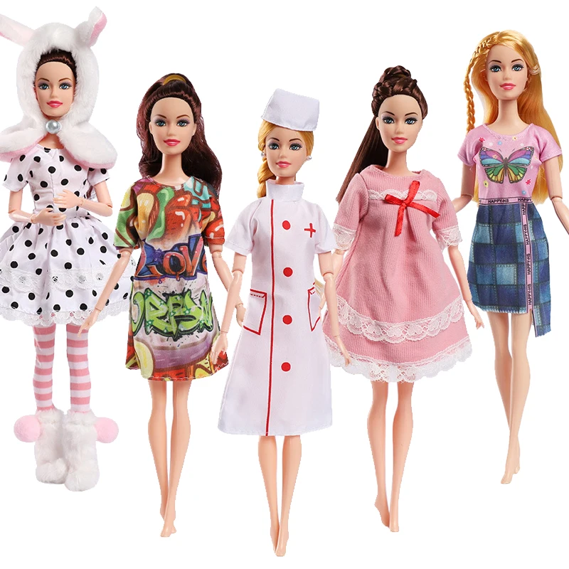 Fashion 11inch Doll Clothes for Barbie Bjd 30cm 1/6 Doodle Dress Nurse Outfit Animal Costume Dress Up Girls Toys Baby Accessory