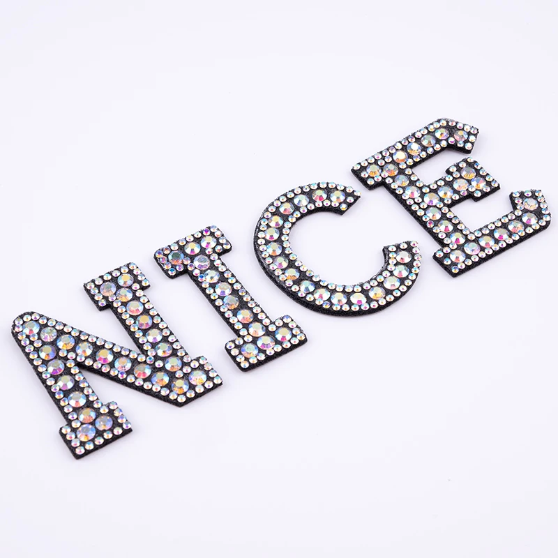 Rhinestone Letter Patches A-Z Black English Alphabet White Pearl Iron-on Applique For Clothes Letter Bags Badge DIY Name
