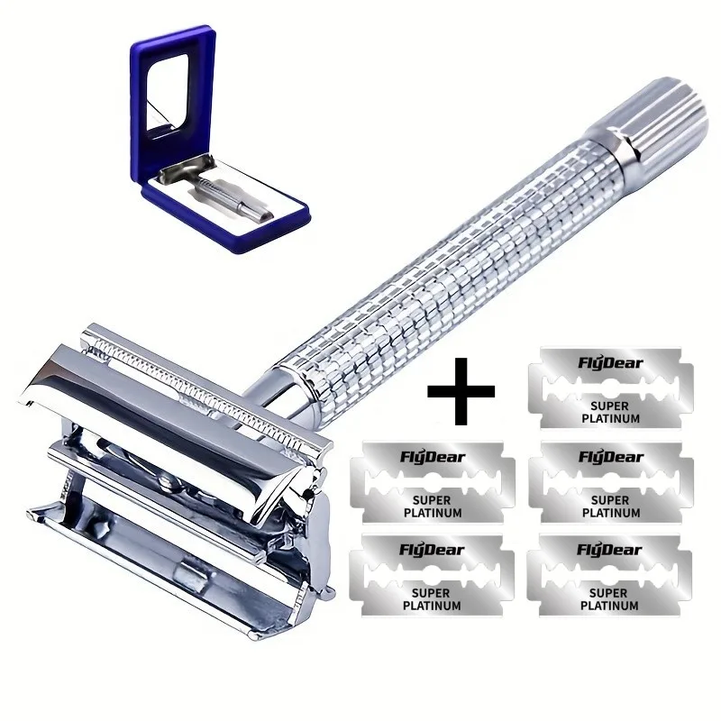 

( 1 Holder 5 Blades ) Double-Sided Safety Stainless Steel Men's Manual Non-slip Razor Handle Butterfly Quick replacement blade