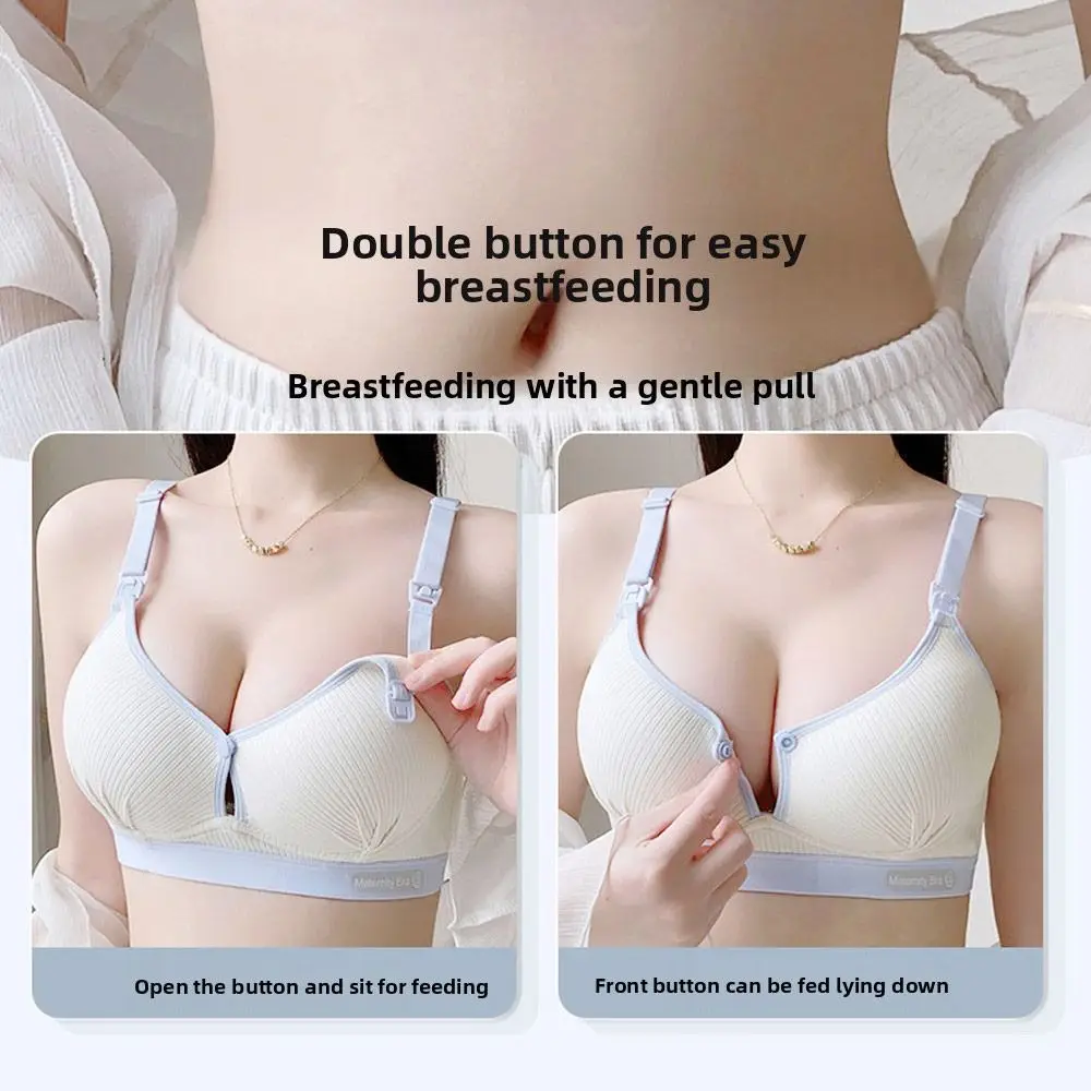 Double Buckle Nursing Bra Anti-sagging Breathable Pregnancy Bralette Pure Cotton Comfortable Nursing Bralette for Breastfeeding 3