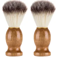 Brosse de rasage en poils de blaireau naturel pour hommes, Salon de coiffure, appareil de nettoyage de la barbe du visage, outil de rasage, brosse de rasoir avec manche en bois 2