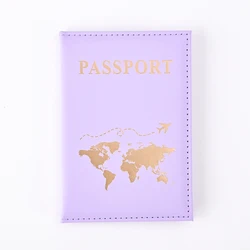 World Pattern PU Leather Passport Holder - Unisex Travel Wallet & Card Case (Purple)