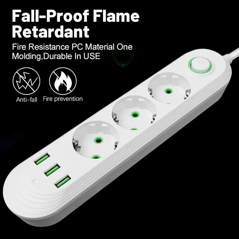 3/4/5 USB Ports EU Plug Power Strip with Extension Cord Socket Network Filter AC Outlet 2500W Electrical Charge Adapter Socket