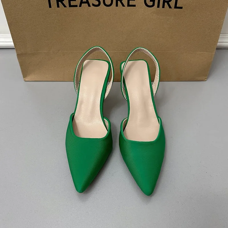Brand Women Sandal Shoes Thin Low Heel 4cm Pumps Dress Shoes Ladies Fashion Pointed Toe Shallow Slingback Mules Platform Heels