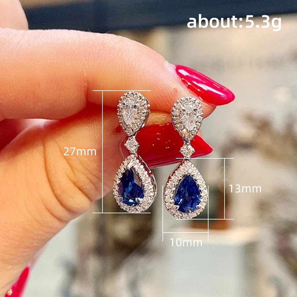 Huitan Fashion Luxury Blue/White Pear CZ Drop Earrings New Engagement Wedding Ear Accessories for Women Fancy Anniversary Gift