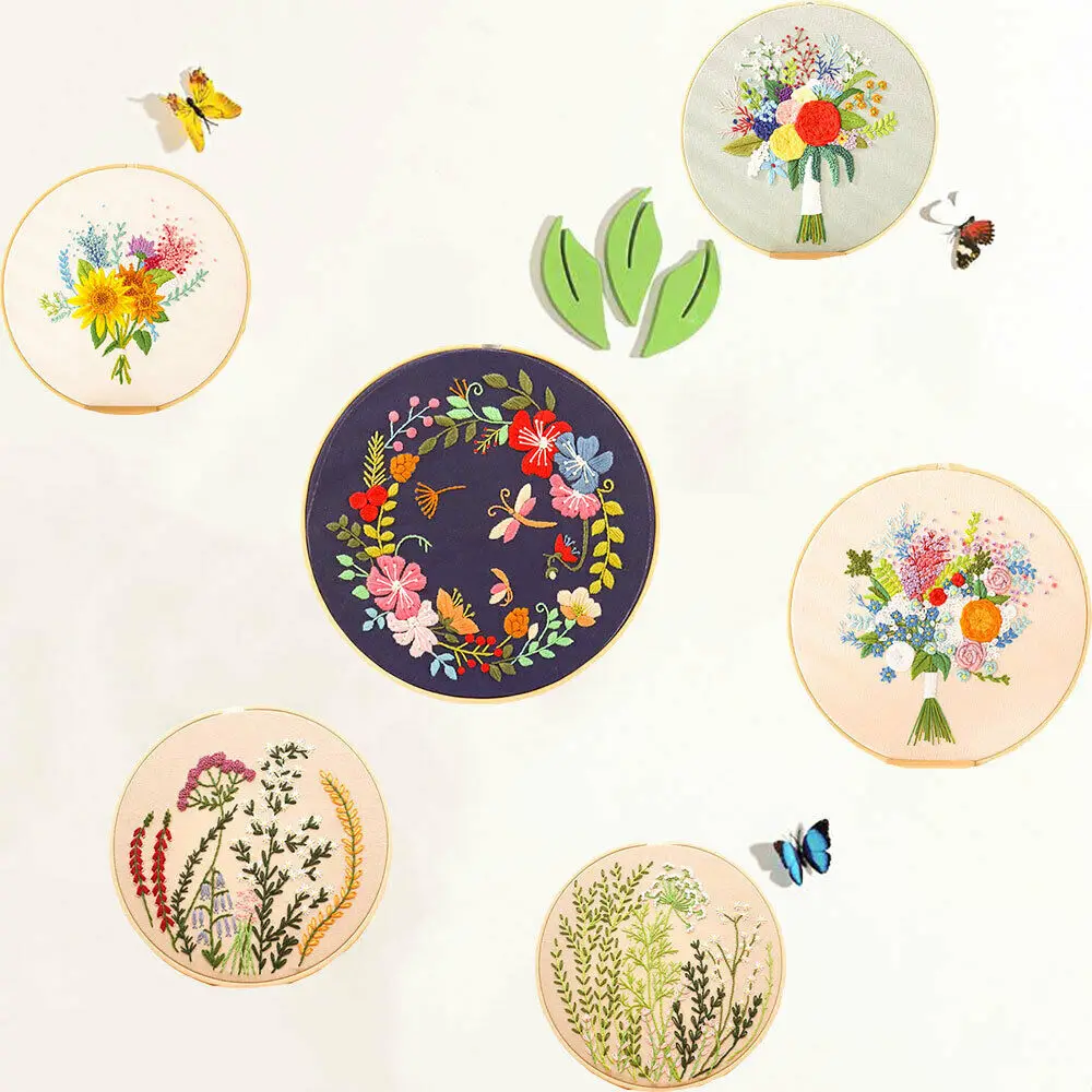 Floral Embroidery DIY Beginner's Kit - Stamped Cross Stitch & Punch Needle Craft Set with Instructions
