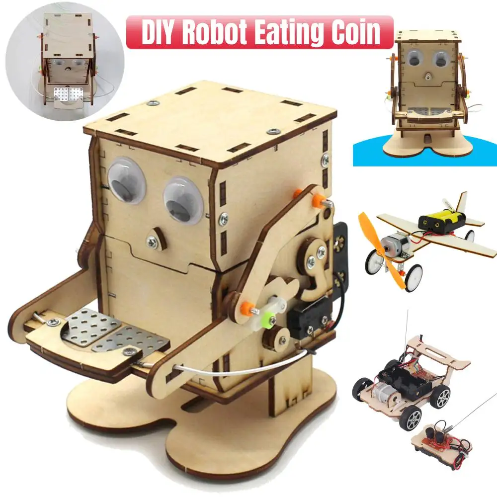 DIY Robot Eating Coin Model Assemble Kit Mini Teaching Learning STEM Project for Kid Science Education Toy Gift for School Lab