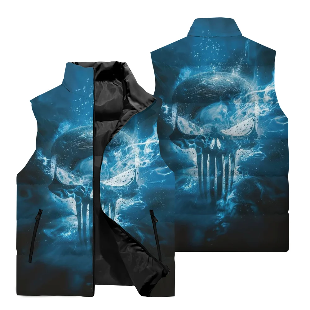 thumbnail image 4 of Chaleco de ciclismo para hombre con estampado 3D de calaveras, jersey de ciclismo para motocicleta, chaleco cortavientos con cremallera y cuello alto informal para otoño 2024, 4 of 5
