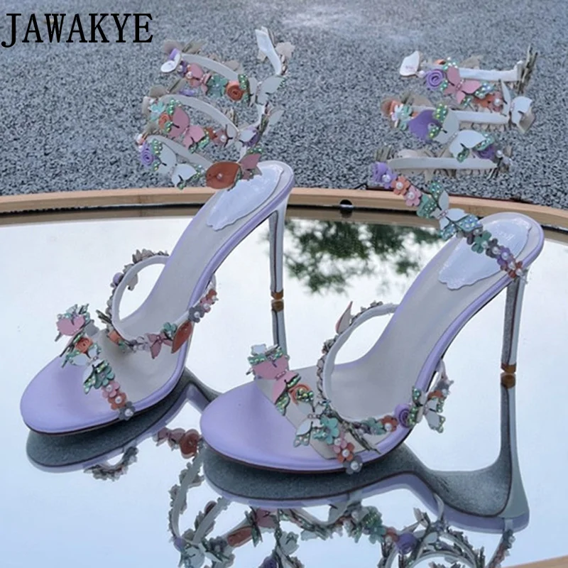 Sandalias de flores violetas para mujer, zapatos de gladiador con tiras al tobillo, sandalias Bohemias de playa de diseñador, sandalias de boda fiesta de pasarela - AliExpress