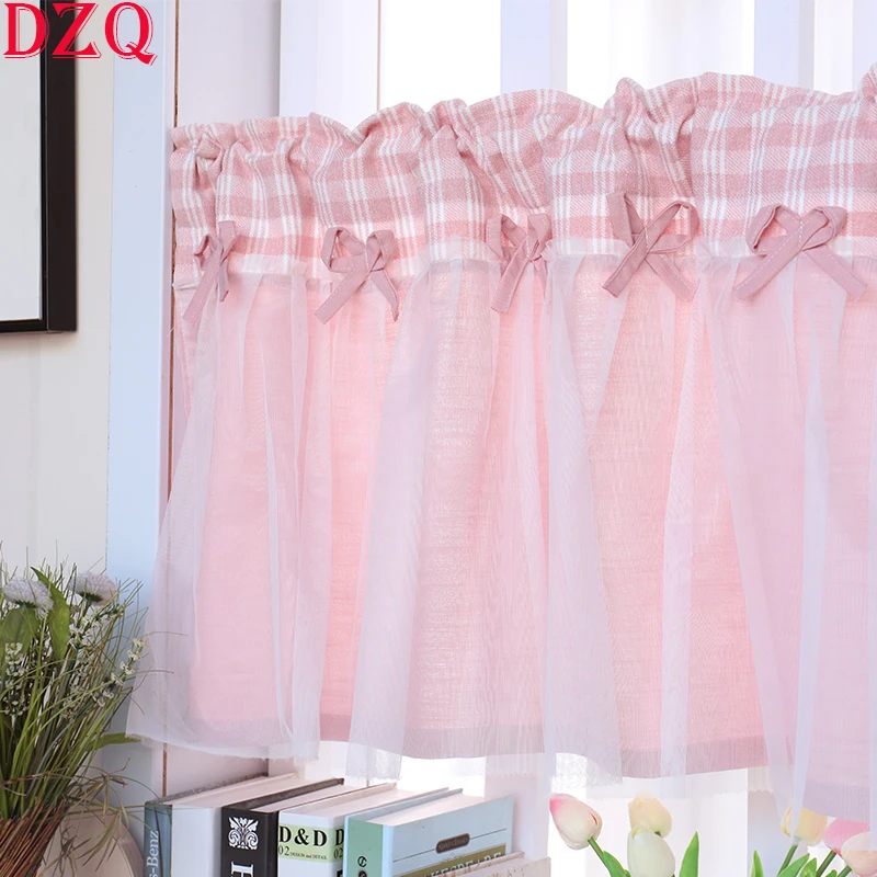 JapaneseSweetPinkBowsShortCurtainsLivingRoomKoreaDoubleLayer