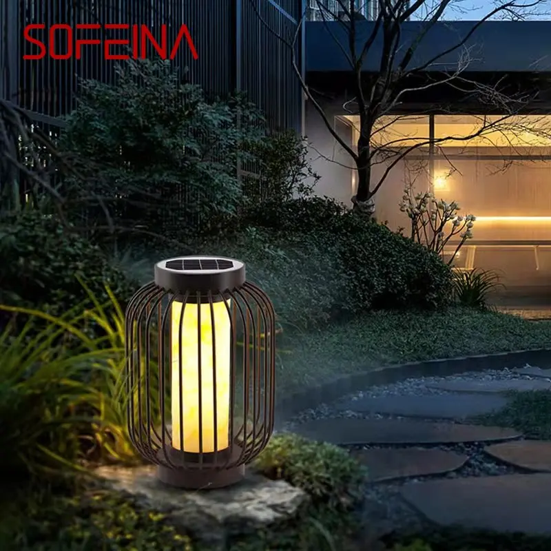 SOFEINA Outdoor Modern Lawn Lamp Dolomite LED Vintage Solar Lighting Waterproof IP65 for Patio Garden Indoor Lantern Decor