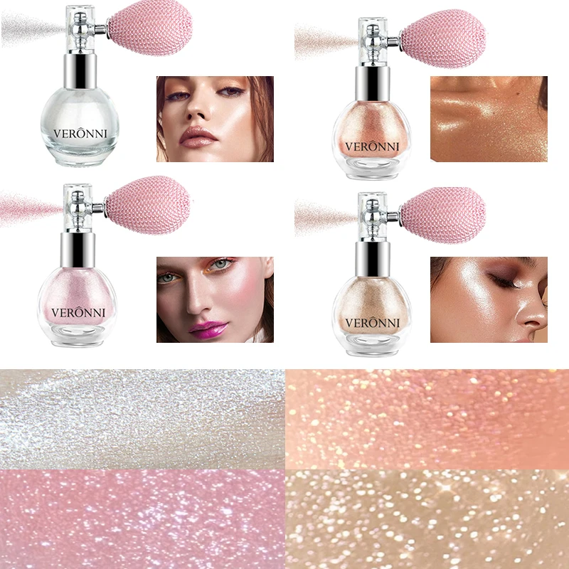 6-Color Diamond Highlighter Powder Spray Waterproof High Gloss Glitter Body Bronzer Highlight Powder Face Contour Illuminator 6