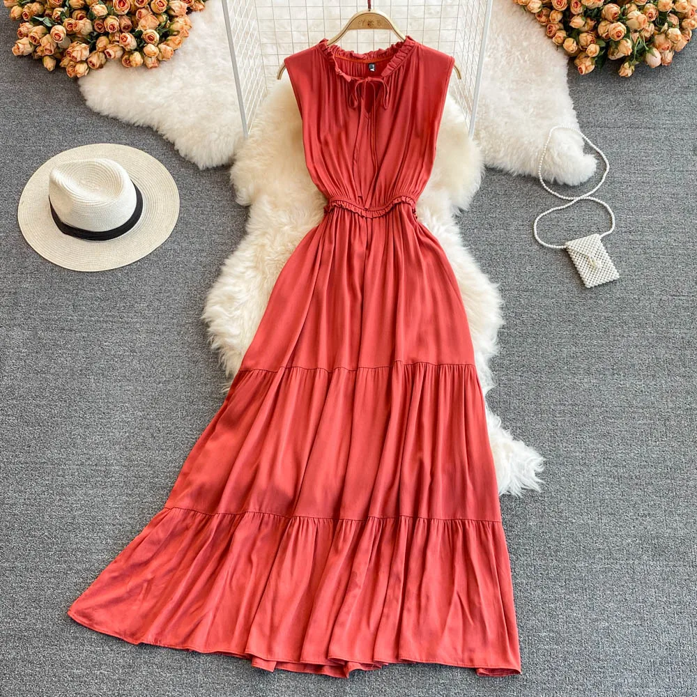 Винтажное длинное платье в стиле бохо 2022 с завышенной талией и завязкой