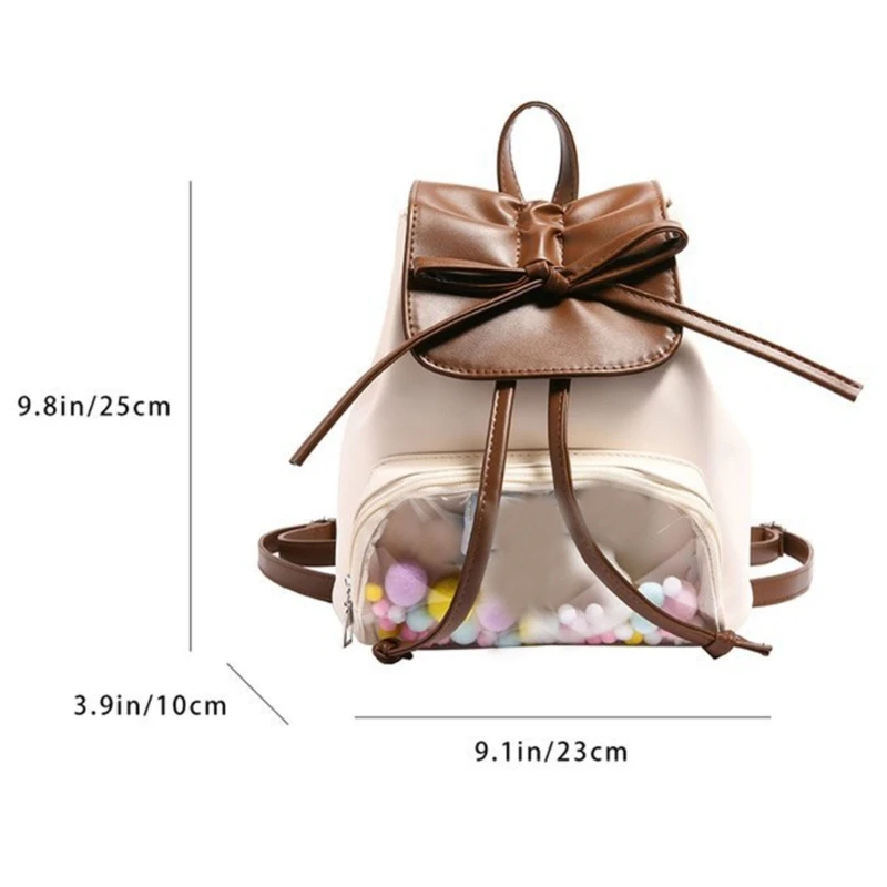 Bowknot Small Backpack Japanese Women Girls School Bag Clear Itabag