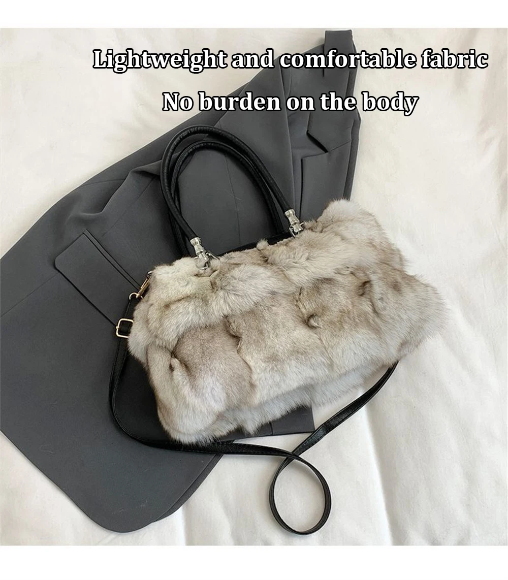 Lässige Echtleder-Fuchsfell-Tragetaschen für Damen, Große Kapazität Schultertaschen für Frauen 2026 Neue Luxus-Mode Flauschige Handtaschen – Detail 4
