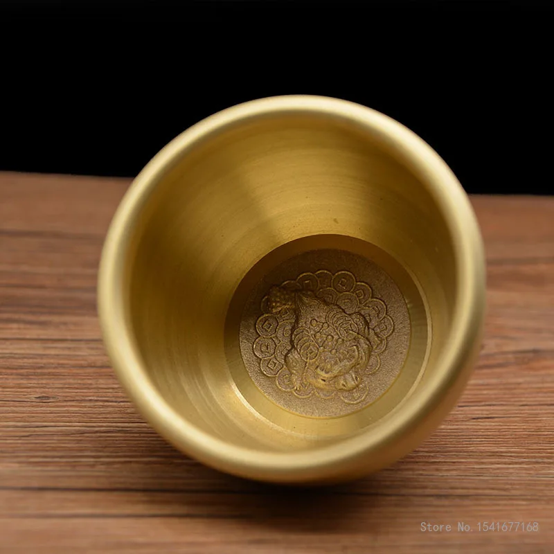 Creative Pure Copper Holy Water Cup, Relief Pattern, Wire Drawing Process, Buddhist Kung Fu Supplies, Brass Decorative Bowl, 1Pc