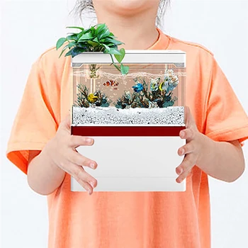 Desktop Aquarium with Filter System / Led Light Tabletop Ecological Goldfish Tank with Charging and Carrying Mobile Phone Holder 1