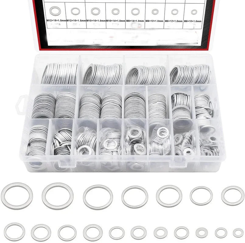 

320pcs Aluminum Flat Washer Automotive Metric Oil Drain Plug Washeres Gaskets Combination Kit M6 M8 M10 M12 M14 M16 M18 M20