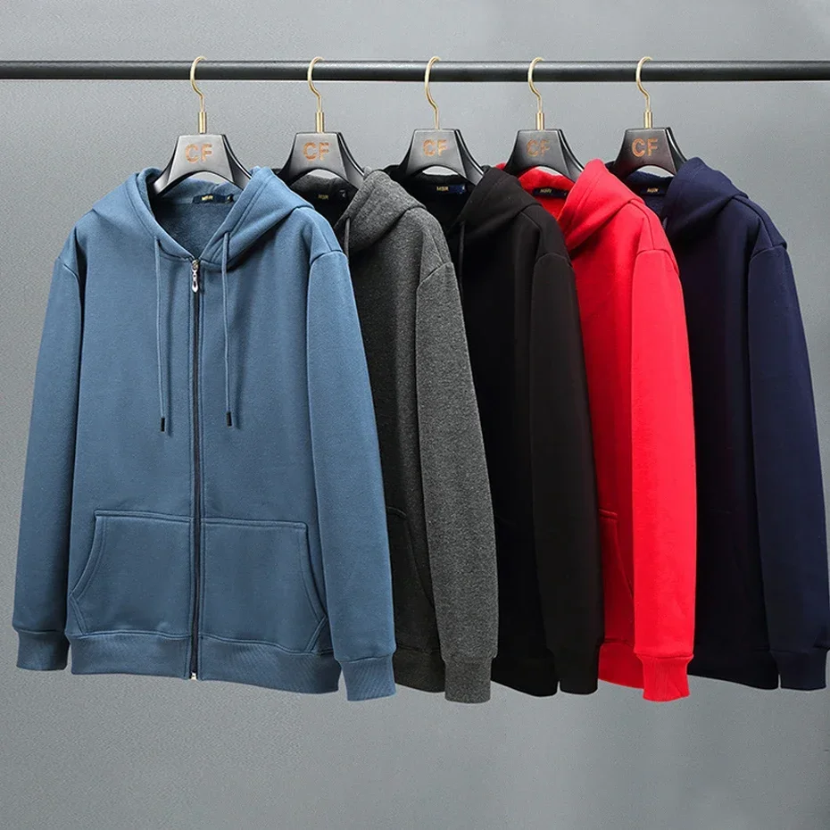 2023 Men Zip Oversized Hoodie Plus Sized Fleece Hood Long Sleeve Top Male  Sweatshirt Zipper Loose Baggy Big Size Plus Large 12XL