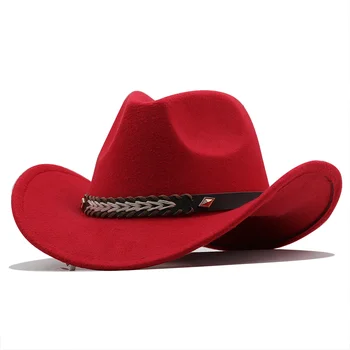 Simple Women's Men's Wool Hollow Western Cowboy Hat With Fashion Belt Gentleman Lady Jazz Cowgirl Toca Sombrero Cap 4