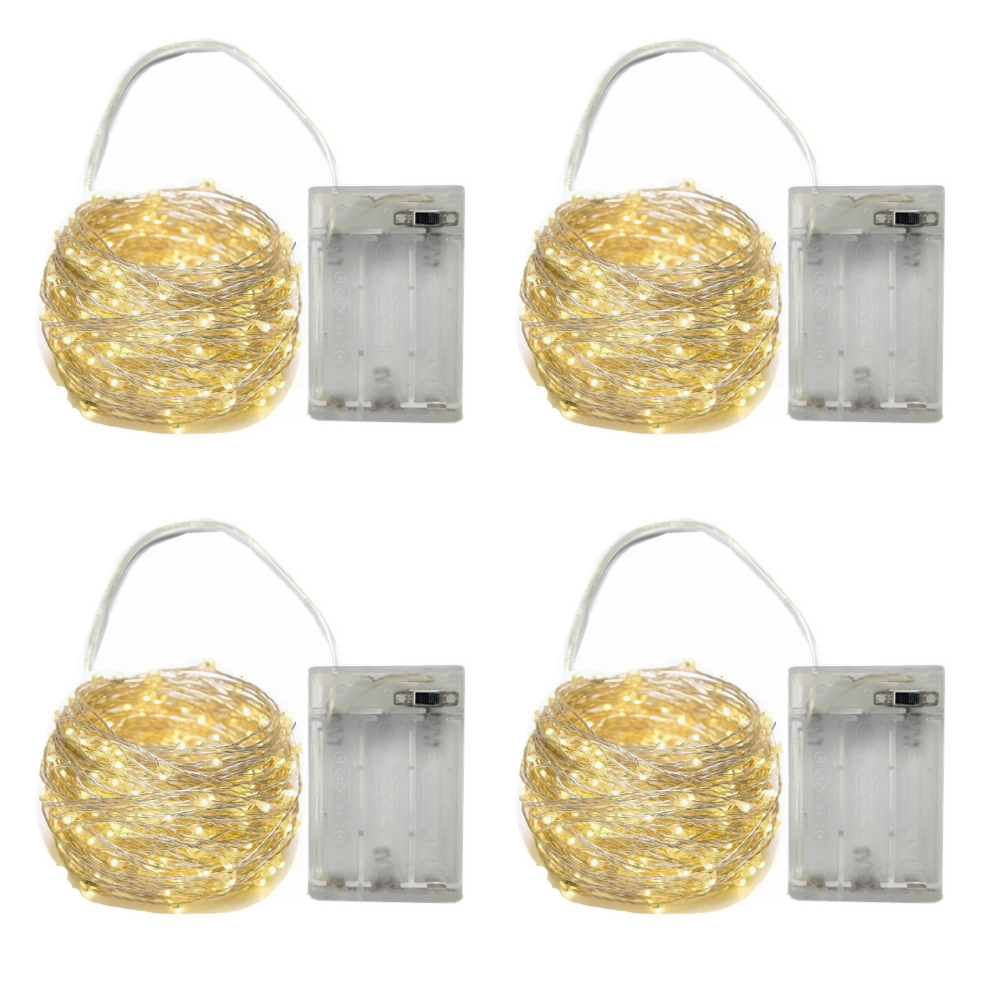 thumbnail image 1 of Paquete de 4 luces LED de hadas con pilas AA, cadena de luces de cobre para decoración de árboles de Navidad, fiestas, bodas y habitaciones interiores, 1 of 4