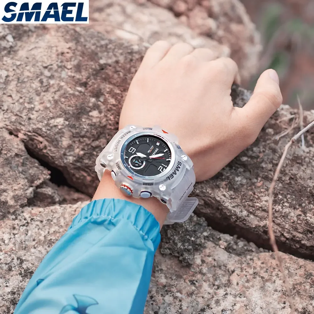 SMAEL 8007  Men's Outdoor Cool Dual Display Waterproof Glow Electronic Watch Outdoor Transparent Watch images - 6